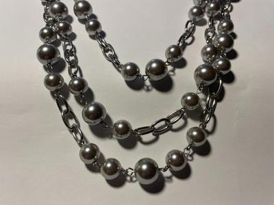 New Never Worn Silver-tone Metal Pearl Beads Fashion Adjustable Size Necklace as Pictured. FREE DOMESTIC SHIPPING.