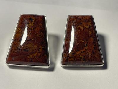 New Never Worn Sterling Silver Brownish Color Encased Onyx Stone Earrings as Pictured. FREE DOMESTIC SHIPPING.