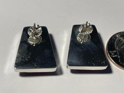 New Never Worn Sterling Silver Brownish Color Encased Onyx Stone Earrings as Pictured. FREE DOMESTIC SHIPPING.