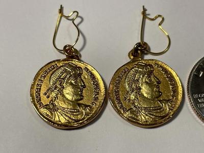 Vintage Preowned Pair of Copy Gold-toned Ancient Roman Coins Earrings as Pictured. FREE DOMESTIC SHIPPING.