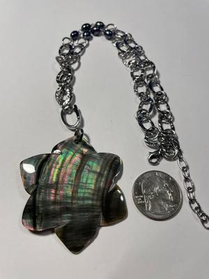 New Never Worn or Used "Milor" Stainless Steel Fashion Link Necklace 18-20" Adjustable w/Carved Flower Pendant as Pictured.