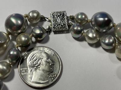 Vintage Preowned Mid-Century Freshwater Double Strand Choker Necklace Inner Length 14" with a Sterling Silver Clasp as Pictured.