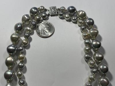 Vintage Preowned Mid-Century Freshwater Double Strand Choker Necklace Inner Length 14" with a Sterling Silver Clasp as Pictured.