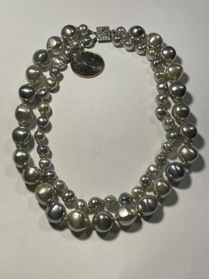 Vintage Preowned Mid-Century Freshwater Double Strand Choker Necklace Inner Length 14" with a Sterling Silver Clasp as Pictured.