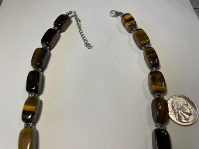 New Never Worn Large Tiger's Eye Link Necklace 17-19" Adjustable Very Nicely Made as Pictured. FREE DOMESTIC SHIPPING.