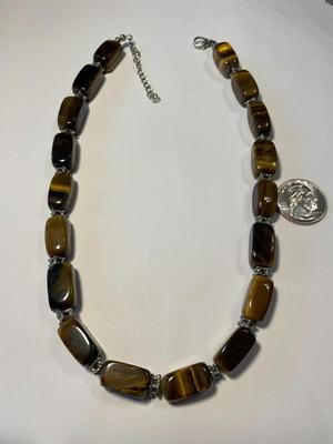 New Never Worn Large Tiger's Eye Link Necklace 17-19" Adjustable Very Nicely Made as Pictured. FREE DOMESTIC SHIPPING.