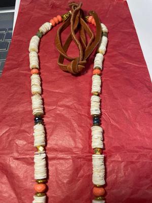 Vintage Old Preowned Puka Shell Necklace w/Dangling Quartz Pendant Preowned from an Estate Cleanout Necklace 30"-38"+ with...