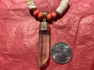 Vintage Old Preowned Puka Shell Necklace w/Dangling Quartz Pendant Preowned from an Estate Cleanout Necklace 30"-38"+ with...