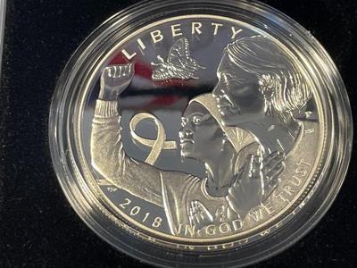 2018 P Breast Cancer Awareness $1 Commemorative Proof Silver Dollar w/Box & COA as Pictured. FREE DOMESTIC SHIPPING.
