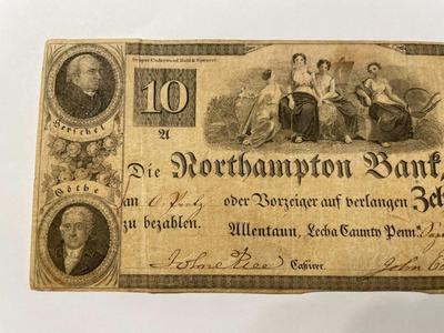 (German Text) $10 1839 Northampton Pennsylvania PA Obsolete Currency Bank Note Bill Scarce Issue in Circulated Condition. FREE DOMESTIC...