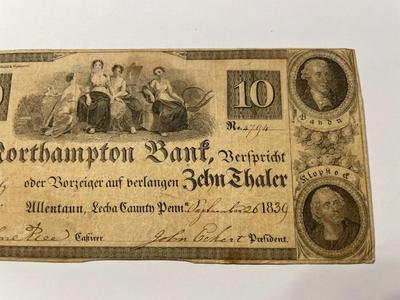 (German Text) $10 1839 Northampton Pennsylvania PA Obsolete Currency Bank Note Bill Scarce Issue in Circulated Condition. FREE DOMESTIC...
