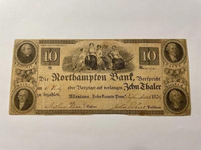 (German Text) $10 1839 Northampton Pennsylvania PA Obsolete Currency Bank Note Bill Scarce Issue in Circulated Condition. FREE DOMESTIC...