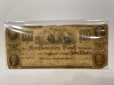 (German Text) $10 1839 Northampton Pennsylvania PA Obsolete Currency Bank Note Bill Scarce Issue in Circulated Condition. FREE DOMESTIC...
