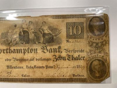 (German Text) $10 1839 Northampton Pennsylvania PA Obsolete Currency Bank Note Bill Scarce Issue in Circulated Condition. FREE DOMESTIC...