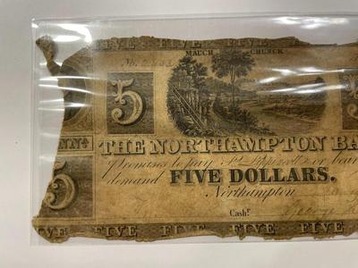 $5 1837 Northampton Pennsylvania PA Obsolete Currency Bank Note Bill RARE Issue in Heavily Circulated Condition. FREE DOMESTIC SHIPPING.