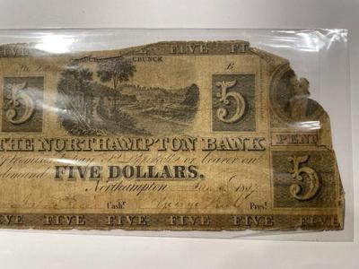 $5 1837 Northampton Pennsylvania PA Obsolete Currency Bank Note Bill RARE Issue in Heavily Circulated Condition. FREE DOMESTIC SHIPPING.