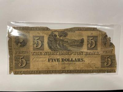 $5 1837 Northampton Pennsylvania PA Obsolete Currency Bank Note Bill RARE Issue in Heavily Circulated Condition. FREE DOMESTIC SHIPPING.
