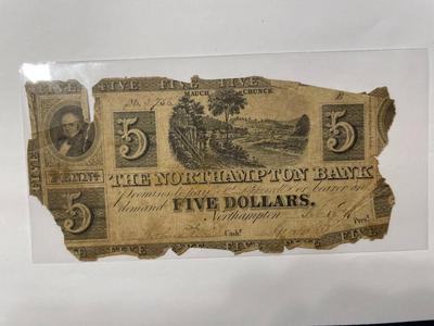 $5 1837 Northampton Pennsylvania PA Obsolete Currency Bank Note Bill RARE Issue in Heavily Circulated Condition. FREE DOMESTIC SHIPPING.
