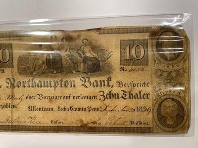(German Text) $10 1839 Allentown Pennsylvania Obsolete Currency Northampton Bank Note Bill Circulated Condition as Pictured. FREE...
