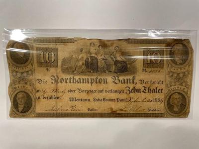 (German Text) $10 1839 Allentown Pennsylvania Obsolete Currency Northampton Bank Note Bill Circulated Condition as Pictured. FREE...