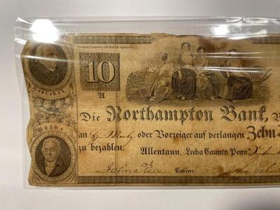 (German Text) $10 1839 Allentown Pennsylvania Obsolete Currency Northampton Bank Note Bill Circulated Condition as Pictured. FREE...