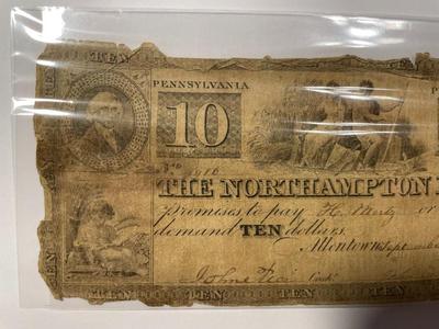 $10 1839 Allentown Pennsylvania Obsolete Currency Northampton Bank Note Bill Circulated Condition as Pictured. FREE DOMESTIC SHIPPING.