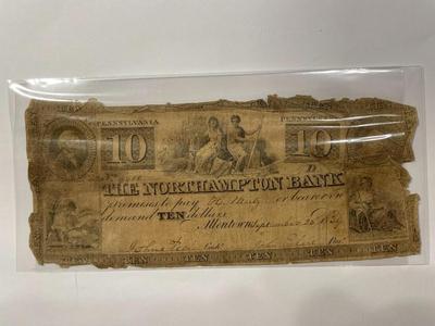 $10 1839 Allentown Pennsylvania Obsolete Currency Northampton Bank Note Bill Circulated Condition as Pictured. FREE DOMESTIC SHIPPING.