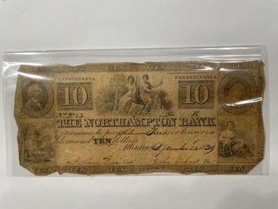 $10 1839 Allentown Pennsylvania Obsolete Currency Northampton Bank Note Bill Circulated Condition as Pictured. FREE DOMESTIC SHIPPING.