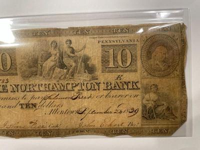 $10 1839 Allentown Pennsylvania Obsolete Currency Northampton Bank Note Bill Circulated Condition as Pictured. FREE DOMESTIC SHIPPING.