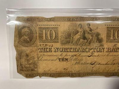 $10 1839 Allentown Pennsylvania Obsolete Currency Northampton Bank Note Bill Circulated Condition as Pictured. FREE DOMESTIC SHIPPING.