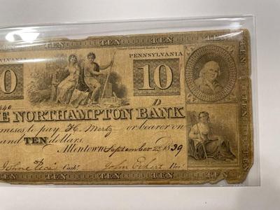$10 1839 Allentown Pennsylvania Obsolete Currency Northampton Bank Note Bill Circulated Condition as Pictured. FREE DOMESTIC SHIPPING.