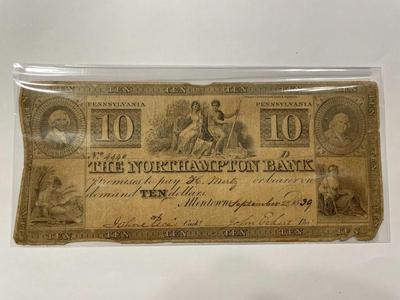 $10 1839 Allentown Pennsylvania Obsolete Currency Northampton Bank Note Bill Circulated Condition as Pictured. FREE DOMESTIC SHIPPING.