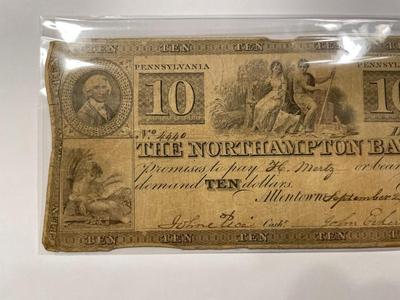 $10 1839 Allentown Pennsylvania Obsolete Currency Northampton Bank Note Bill Circulated Condition as Pictured. FREE DOMESTIC SHIPPING.