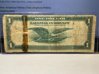 Series of 1918 $1 Philadelphia National Currency Taped in Heavily Circulated Condition as Pictured.