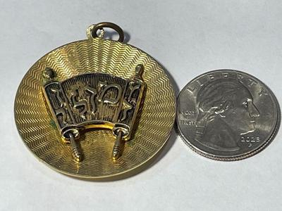 Vintage Religious Yellow Gold-tone Torah Scroll Charm/Pendant in Good Preowned Condition.