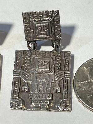 Vintage STERLING Silver Inca/Aztec Earrings in Good Preowned Condition as Pictured.