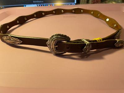 Vintage Southwest Brown Leather up to 40" Long w/Silver-tone Applications Preowned from an Estate as Pictured.
