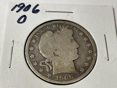 1906-O CIRCULATED CONDITION BARBER SILVER HALF DOLLAR AS PICTURED.