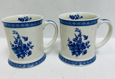 Churchill by Mary Gilliatt Out of the Blue Coffee Mugs Cups Cobalt Blue White Delft