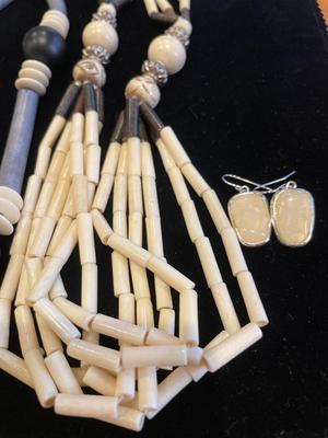 Bone/wood bead necklaces and earrings