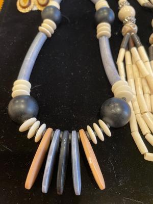 Bone/wood bead necklaces and earrings