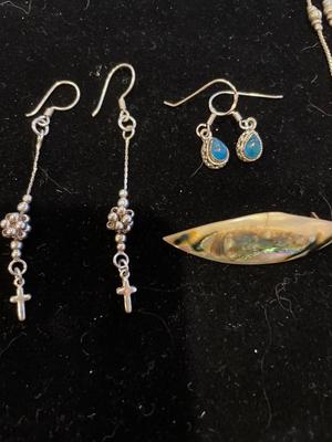 Sterling necklaces, ring & earrings with abalone pin