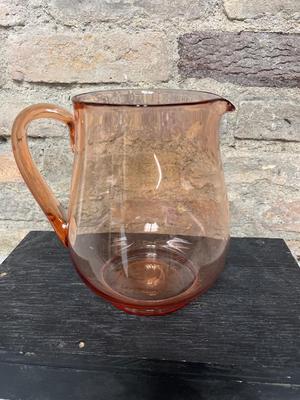 Depression glass pitcher, tumblers, juice glasses