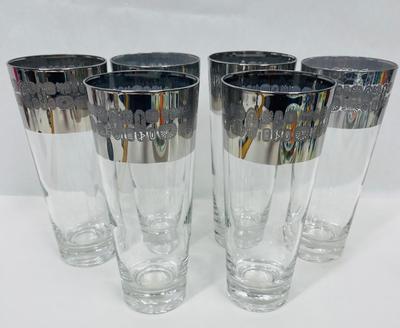 Atomic MCM Set of 6 Cannonsburg Temporama Glass Tumblers Silver Metallic Tall Vintage