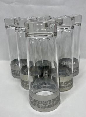 Atomic MCM Set of 6 Cannonsburg Temporama Glass Tumblers Silver Metallic Tall Vintage