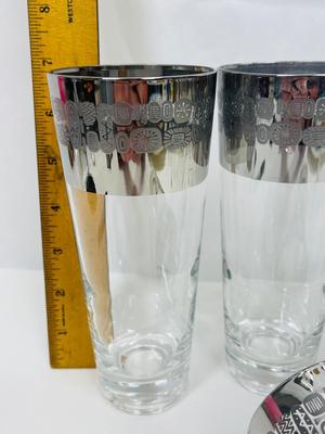 Atomic MCM Set of 6 Cannonsburg Temporama Glass Tumblers Silver Metallic Tall Vintage