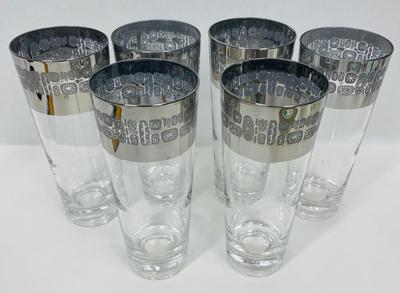 Atomic MCM Set of 6 Cannonsburg Temporama Glass Tumblers Silver Metallic Tall Vintage