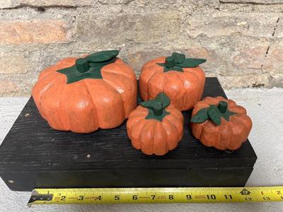 Sale Photo Thumbnail #97: Vintage Turkey S&P shaker/ sugar and creamer set, flat pumpkin set and metal pumpkin basket