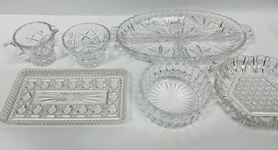 Lot of misc vintage crystal pieces for condiments, nuts, candy, snacks, etc