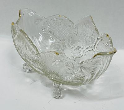 Jeanette Compote 4 footed oval clear with gold edges